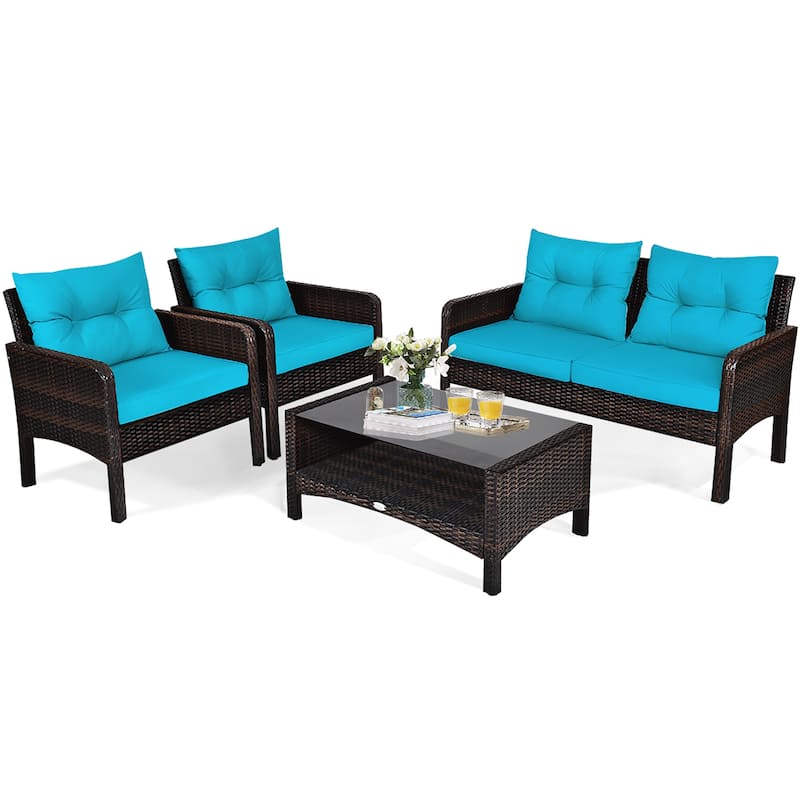 Costway 8PCS Patio Rattan Furniture Set Loveseat Sofa Coffee Table - 8-Piece Sets