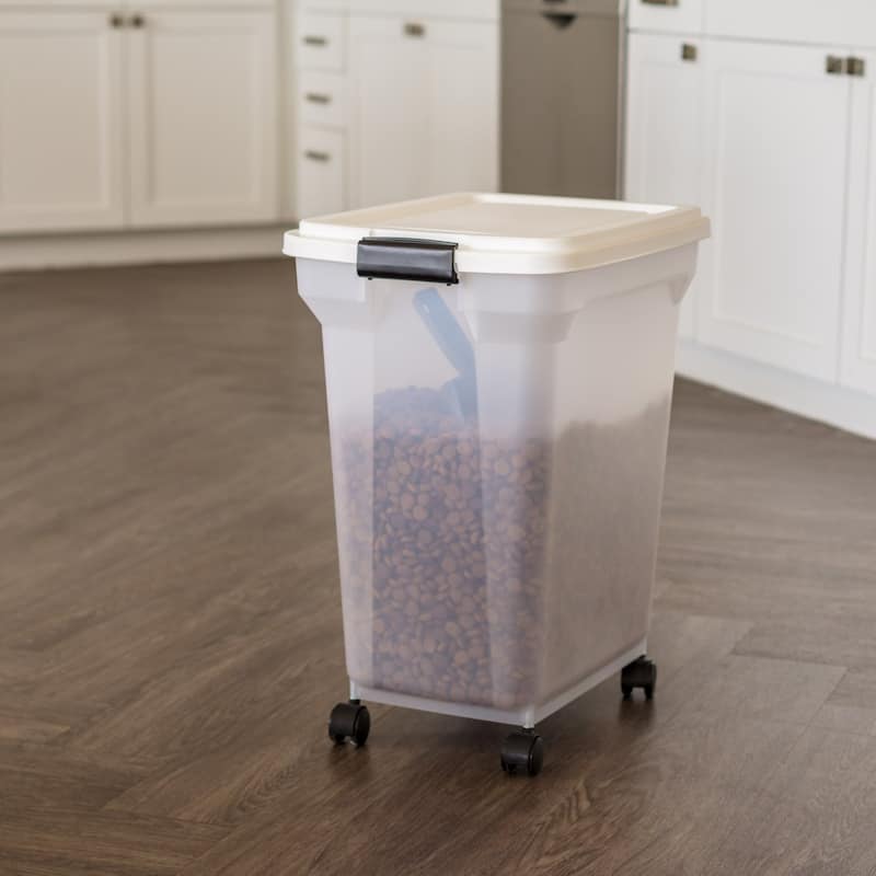 Airtight Mobile Pet Food Storage with Removable Casters and Scoop