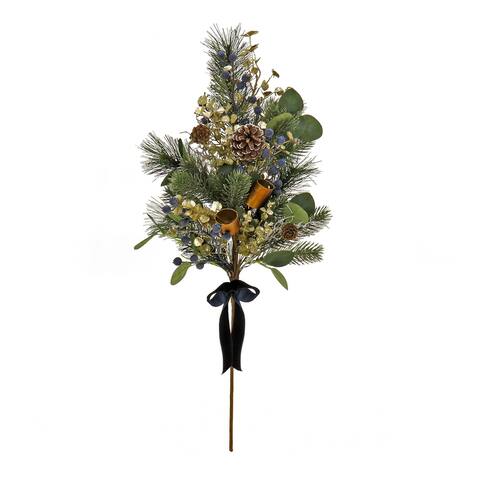 HGTV- 26" Black Tie Xmas Needles & Cedar Urn Filler w/ 8 Pinecones & 60 Warm White Battery Operated LED Lights - 26 IN