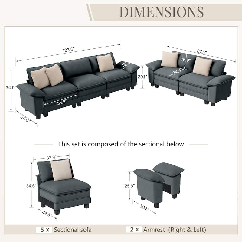 MAISON ARTS 2-Piece Chenille & Corduroy Sofa Set, Comfy 3/4/5-Seater Modular Loveseat & Armchair with Throw Pillows