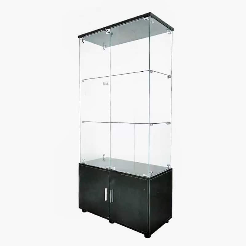 Double-door four-layer cabinet-style storage cabinet,display cabinet,wine cabinet,with remote-controlled lights,adjustable feet