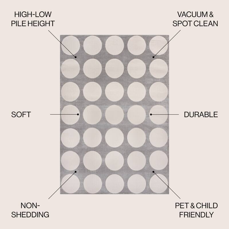 JONATHAN Y Damon Modern Geometric Circle Dot High-Low Area Rug
