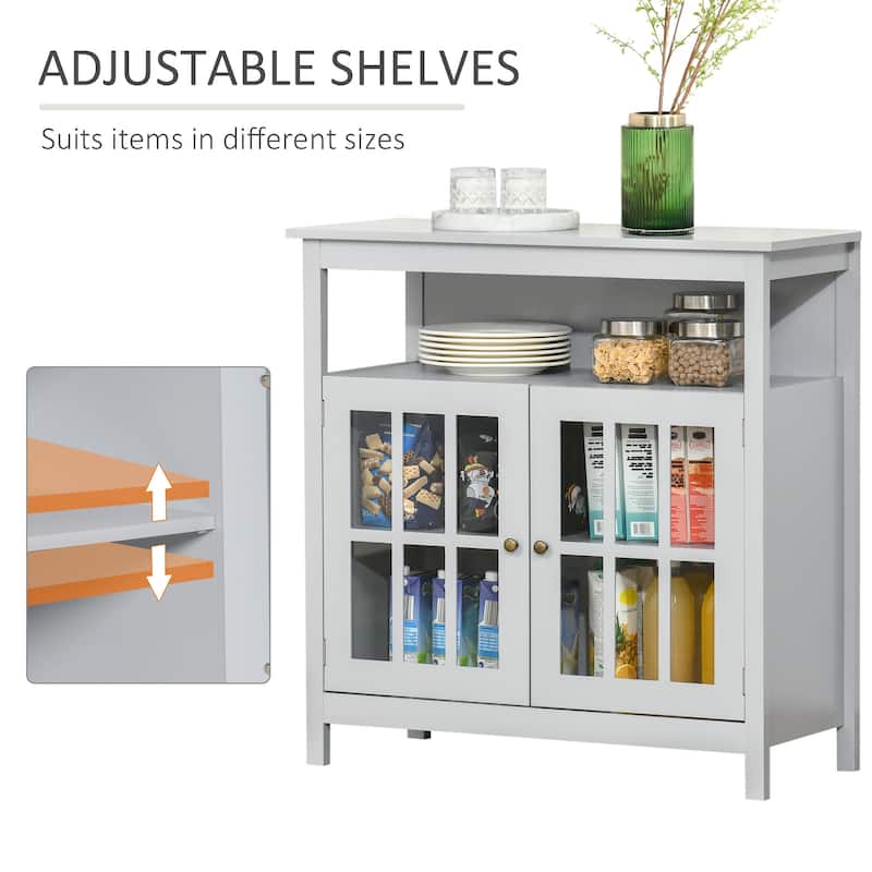 HOMCOM Kitchen Storage Sideboard Cabinet with Open Shelf, Glass Door Cabinet and Adjustable Shelves