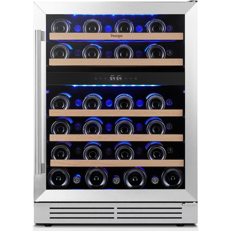 24 Inch Wine/Beverage Refrigerator Cooler 47 Bottles TWO Zones Built-in/Freestanding Wine Rack - 24 inch