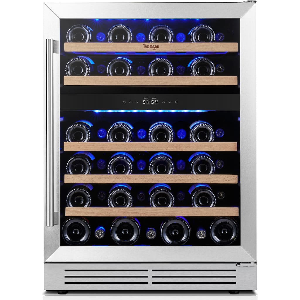 24 Inch Wine/Beverage Refrigerator Cooler 47 Bottles TWO Zones Built-in/Freestanding Wine Rack - 24 inch