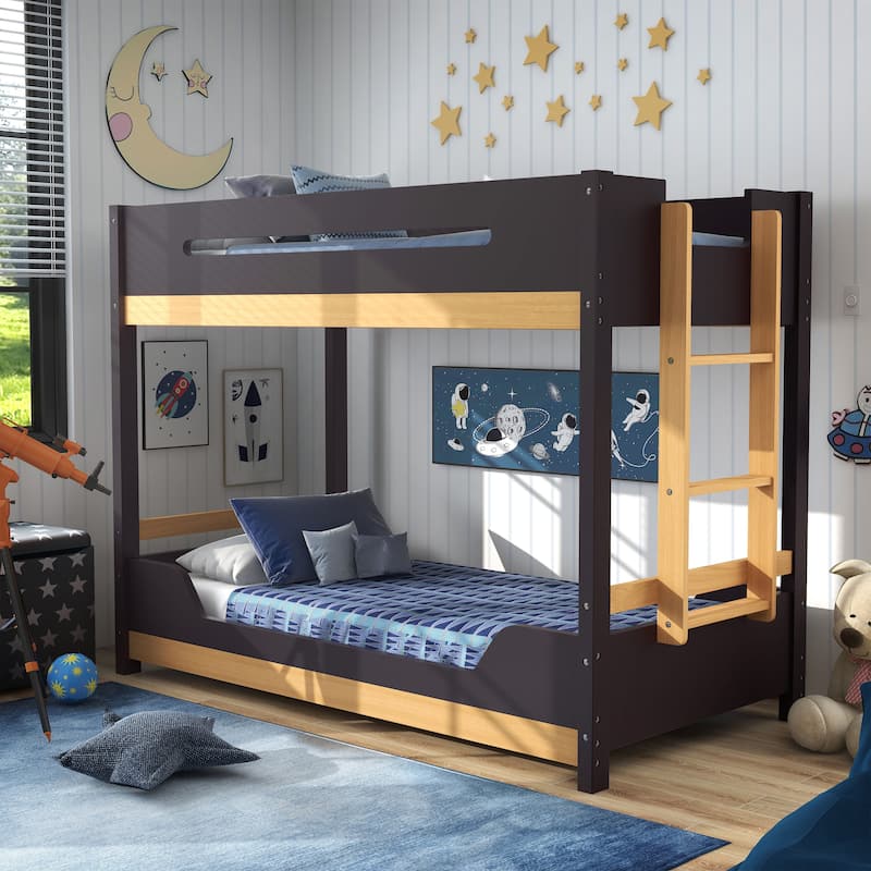 Furniture of America Zyric Purple Mauve Solid Wood Twin over Twin Low Profile Bunk Bed - Purple Mauve