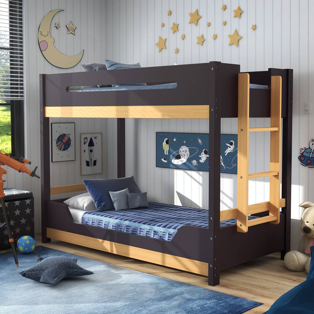 Furniture of America Zyric Purple Mauve Solid Wood Twin over Twin Low Profile Bunk Bed