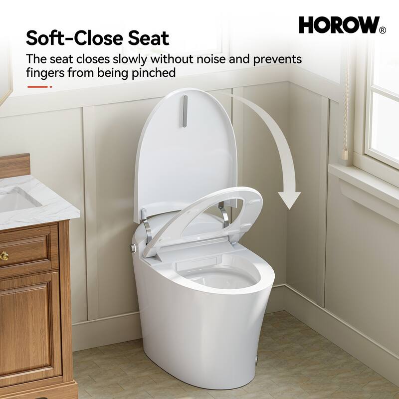 HOROW One Piece Dual Flush Elongated Toilet 1.27 GPF White Seat Included