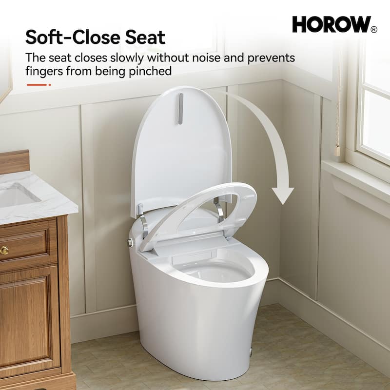 HOROW One Piece Dual Flush Elongated Toilet 1.27 GPF White Seat Included