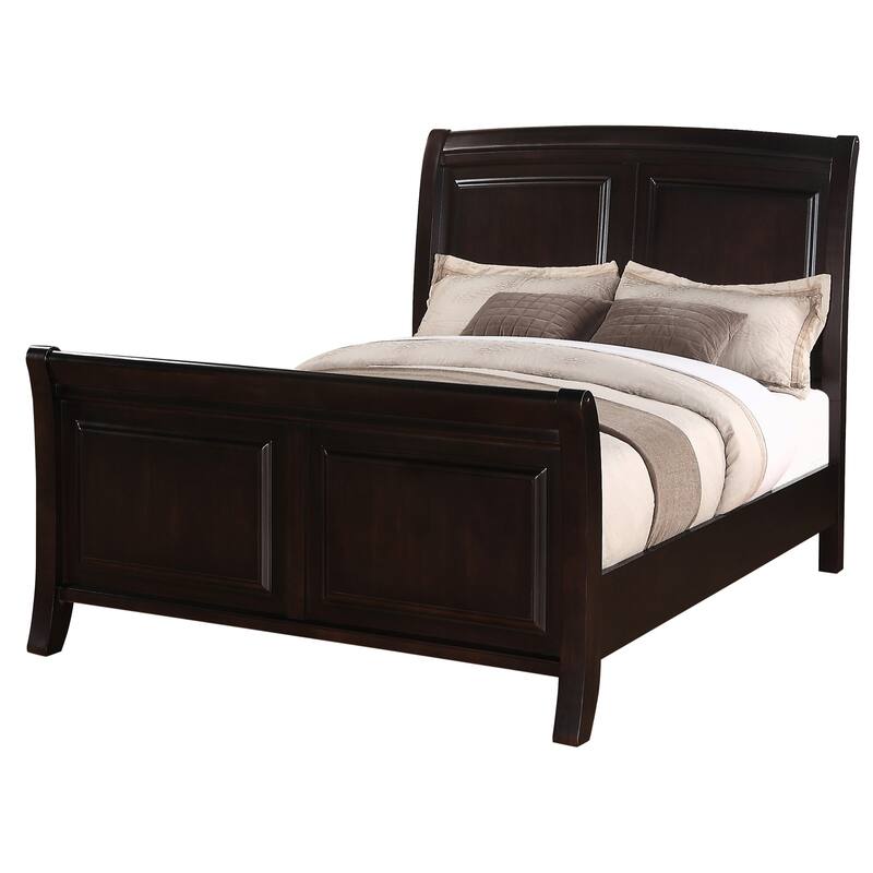 Wooden Curved Sleigh Full Panel Bed - 87" - Brown