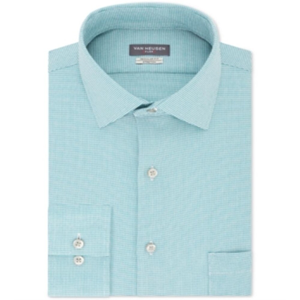 Van Heusen Men's Collared Classic Fit Stretch Dress Shirt Blue Size  17X32X33 - 17X32-33 - Bed Bath & Beyond - 40642497