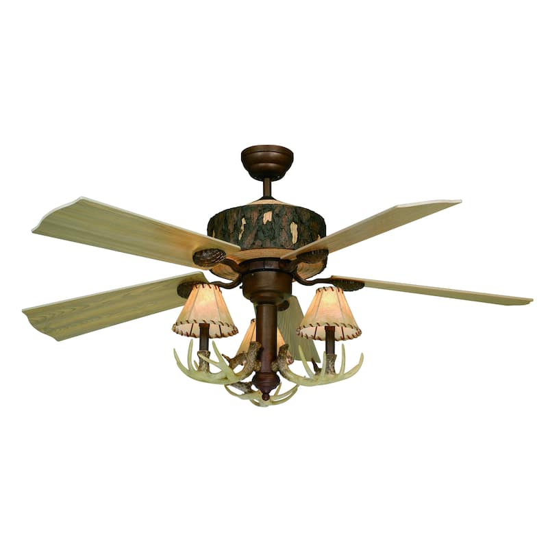 Log Cabin 52-in. Bronze Wood Rustic Ceiling Fan - 52-in W x 14.5-in H x 52-in D