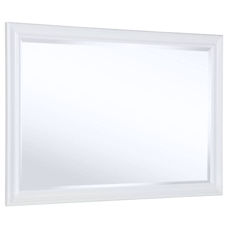 Heo Dresser Mirror, Landscape White Wood Frame, Beveled Glass, 36 Inch