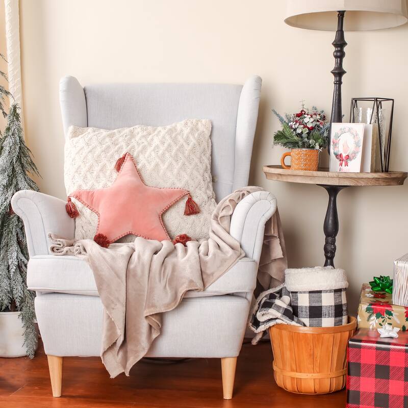 National Tree Company 16 in. HGTV Home Collection Star Shaped Pillow with Tassels,Blush