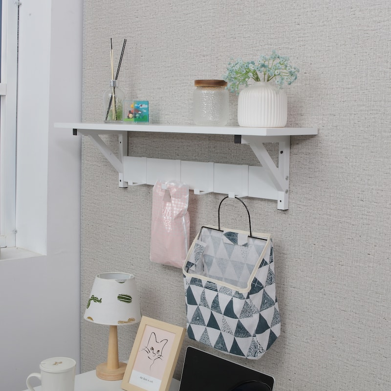 Wall Mounted Floating Coat Rack with Hooks Space Saving Entryway, Hallway, Bathroom Storage Organizer for Keys, Hats & Jackets
