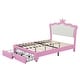 preview thumbnail 5 of 7, Full Size Upholstered Bed Frame with LED Lights, Crown Headboard and 2 Drawers