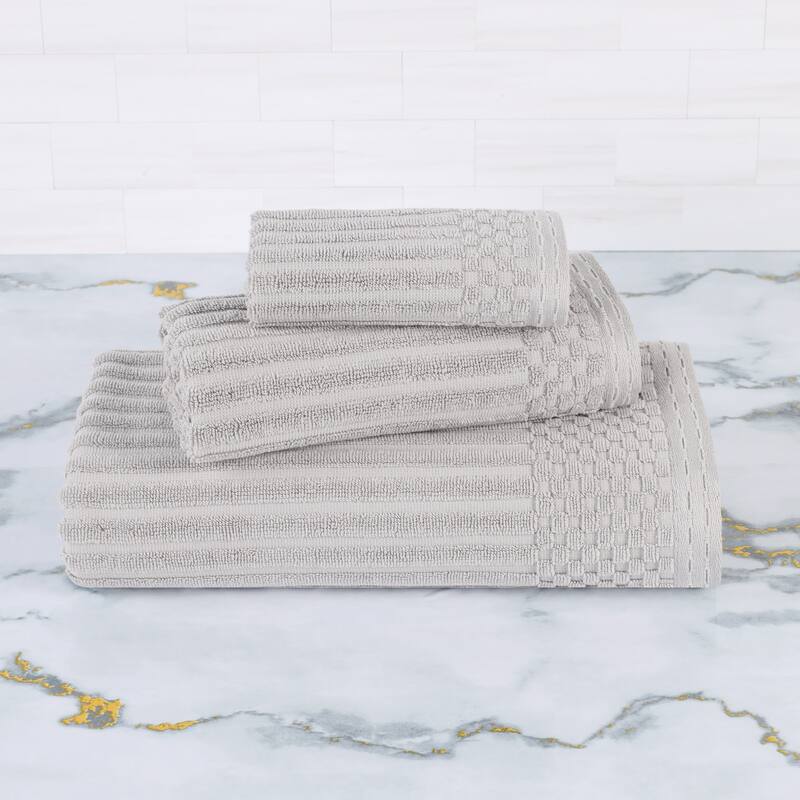 Blue Nile Mills Modern Ribbed 100% Cotton Quick-Dry 3-Piece Towel Set