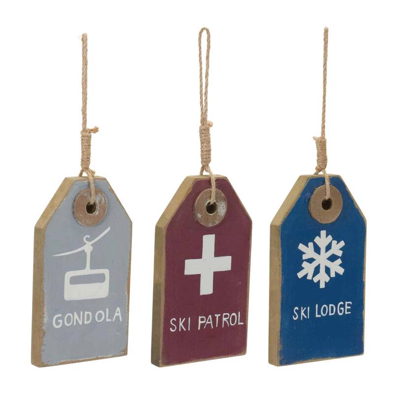 Distressed Ski Tag Christmas Ornaments - 11" - 12ct