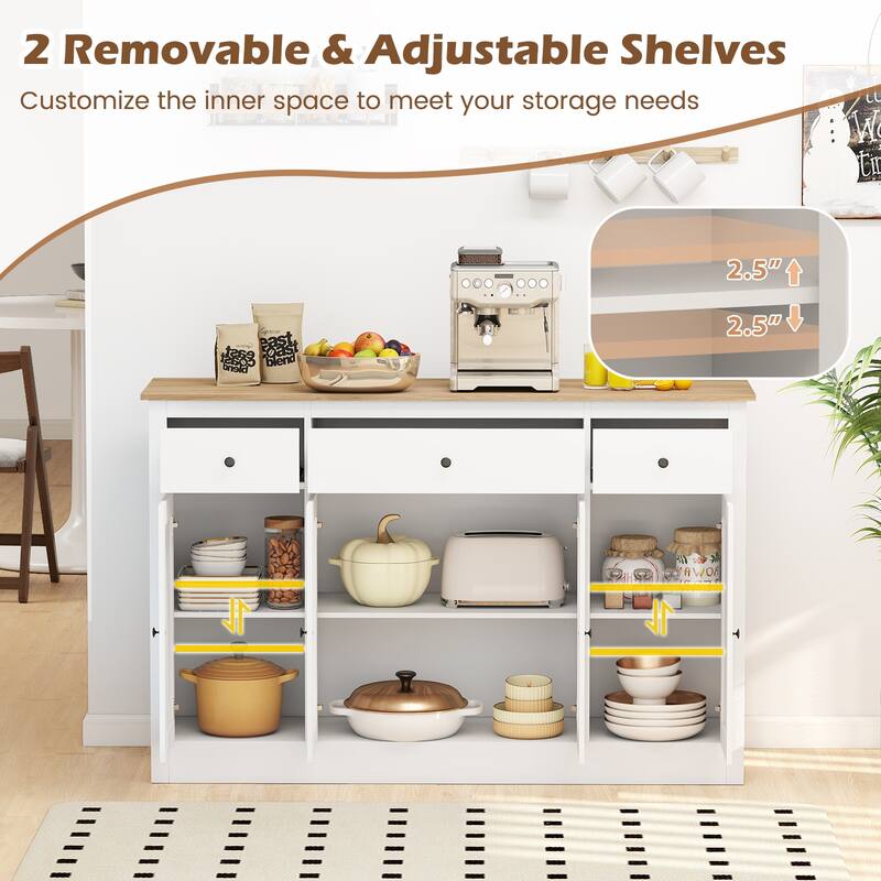 Gymax 55'' Large Buffet Sideboard w/ 3 Drawers 2 See-through Doors