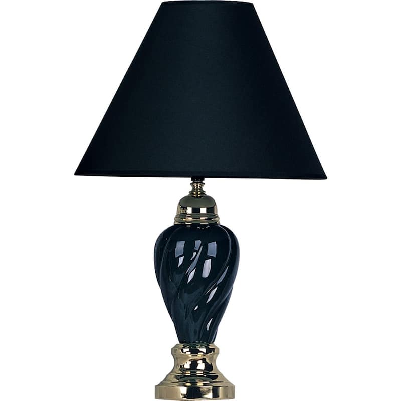 HomeRoots Gold and Navy Blue Table Lamp with Navy Blue Shade - 14.00 in. x 22.00 in. x 14.00 in.