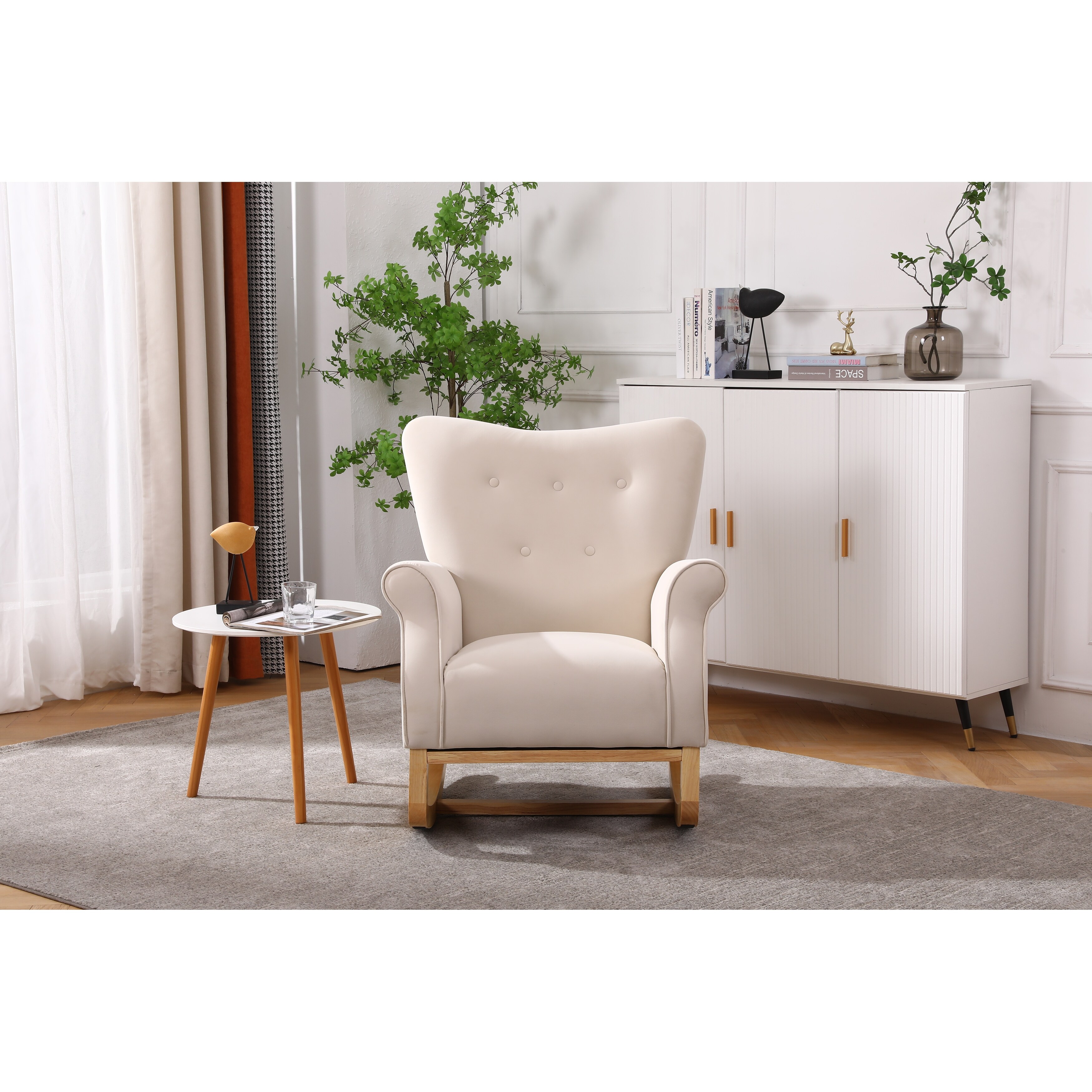 Modern High Back Armchair Comfortable Rocking Chair Velvet Fabric