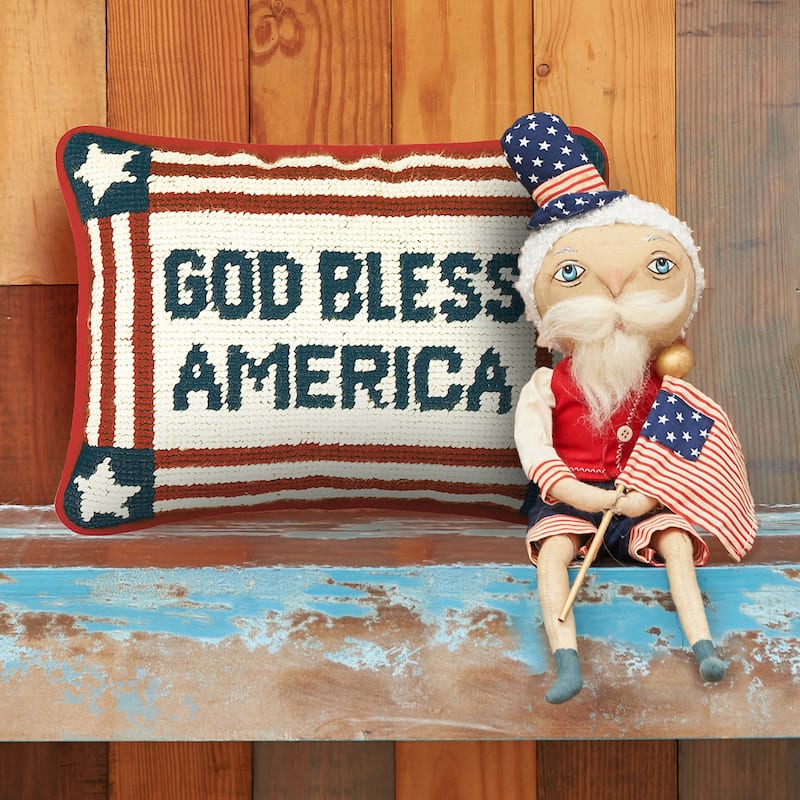 6.5" x 9" God Bless America July Fourth Needlepoint Petite Throw Pillow