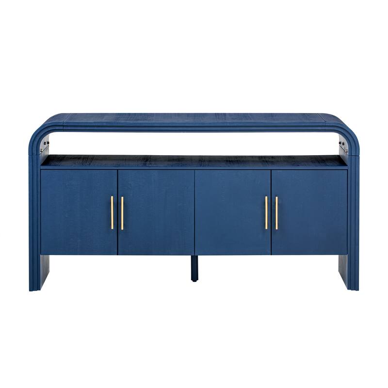 4 Door Arched Sideboard Console Table with Fir Wood Legs, Wooden Display Case Storage Cabinet with Metal Door Handle
