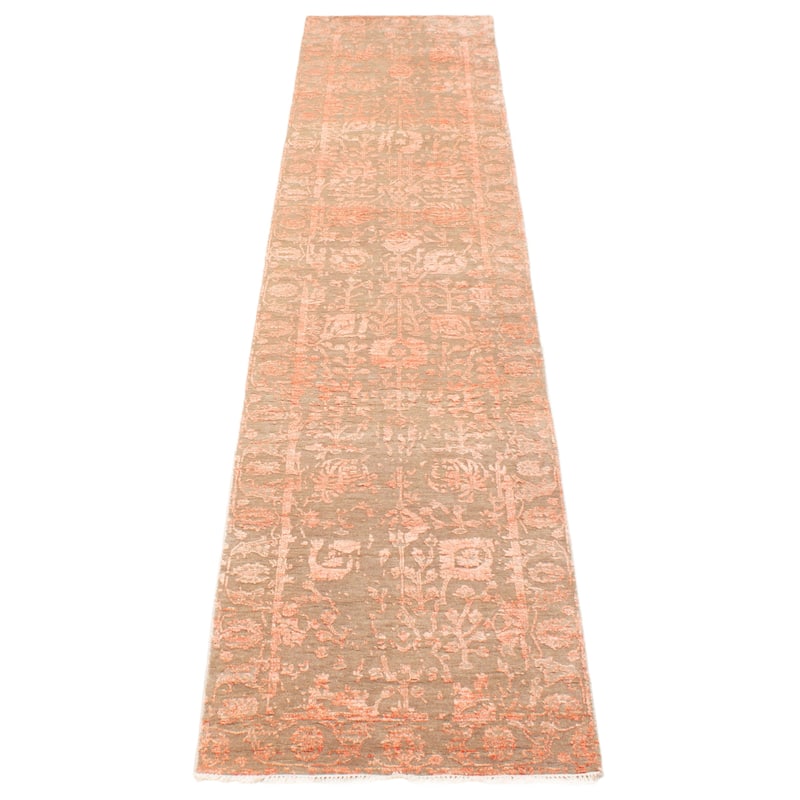 ECARPETGALLERY Hand-knotted Heritage Brown Silk, Wool Rug - 2' 8" x 12' 1"