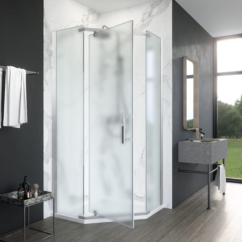 Elegant Neo-angle Frameless Sliding Shower Enclosure 36.5" W x 36.5" D x 72" H with 1/4" Frosted Glass Shower Door