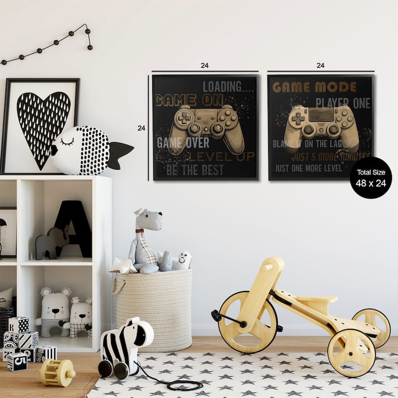 Stupell Vintage Game Controls & Phrases Framed Giclee Art Design By Kim Allen (Set of 2)