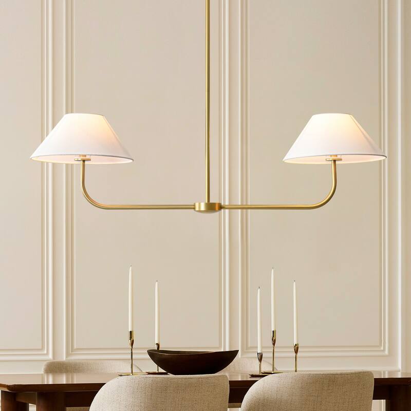 2-Light Modern Black/Gold Linear Fabric Cone Large Pendant Light for Kitchen Island