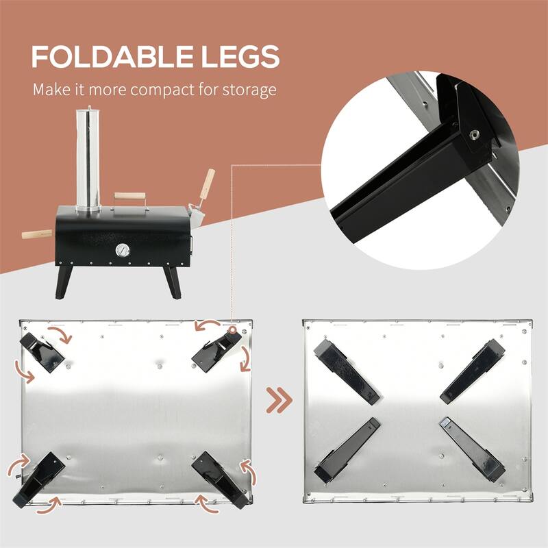 Portable Wood Fired Stainless Steel Pizza Grill with Foldable Legs