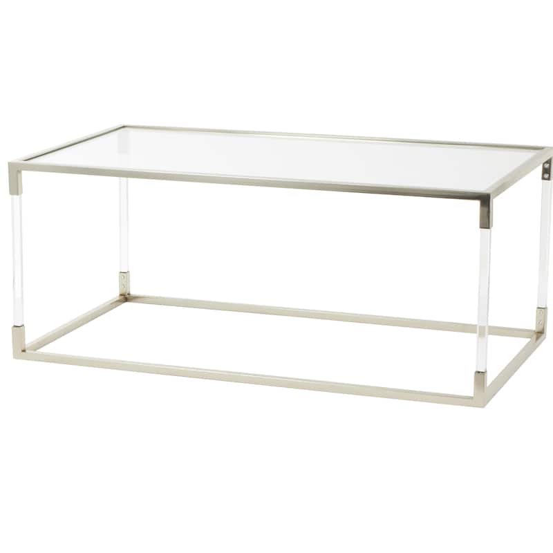 Metal Open Framed Coffee Table with Clear Glass Top and Acrylic Legs - Gold or Clear - Roche River Decor - Clear