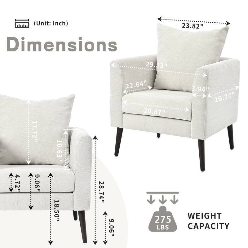 Modern Fabric Accent Chair, Upholstered Armchair Lounge Chair w/ Pillow