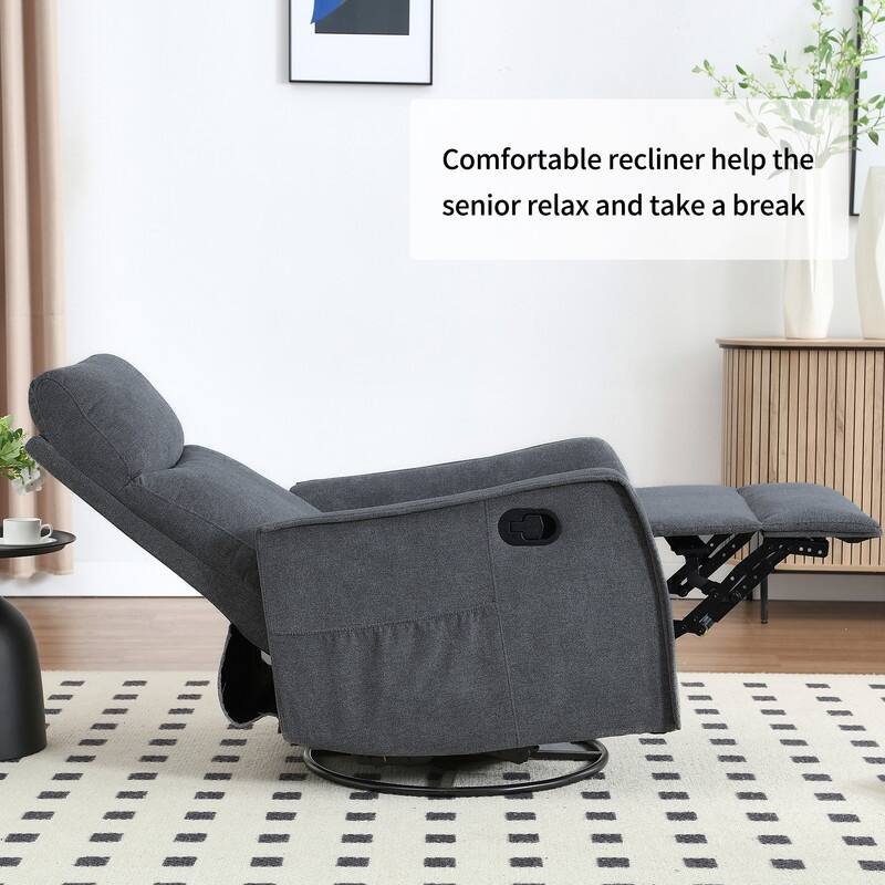 Heat Massage Manual Recliner Chair with Rocker and Swivel in Fabric for Living Room
