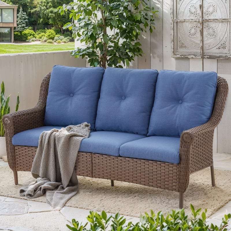 Patio Furniture Outdoor Couch 3 Seater Sofa - Blue - Brown