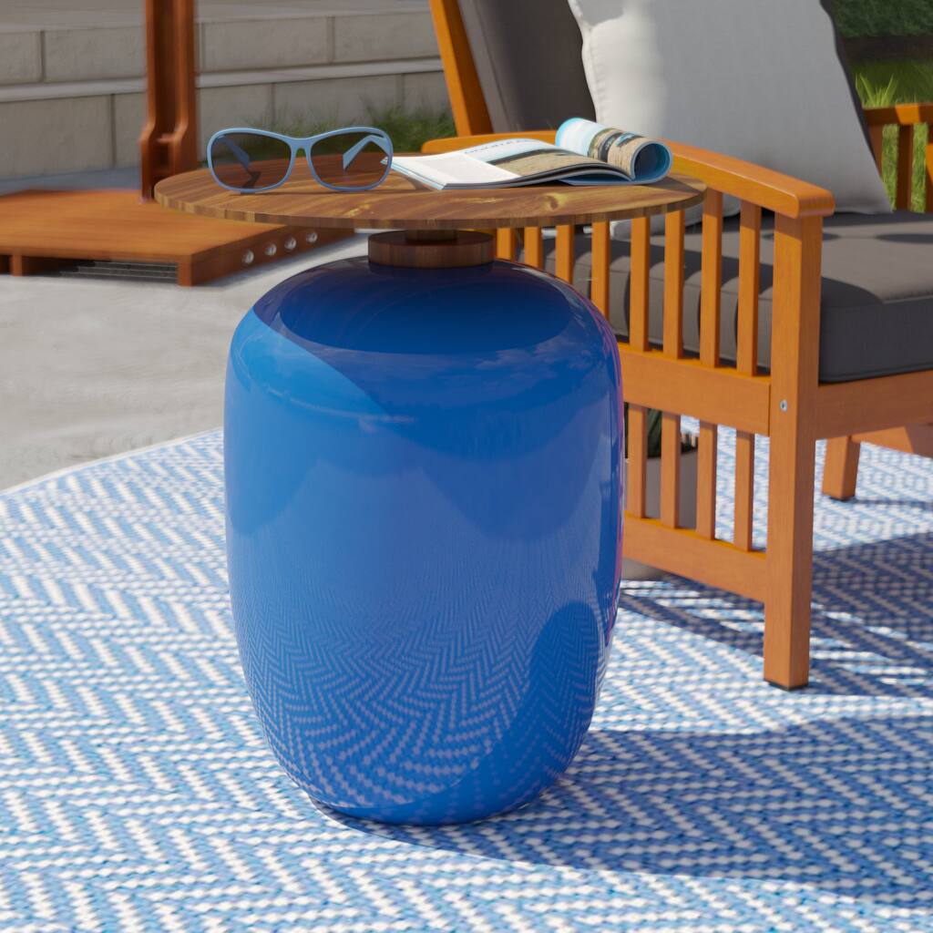 SEI Furniture Weather-Resistant Contemporary Blue Ceramic Accent Table