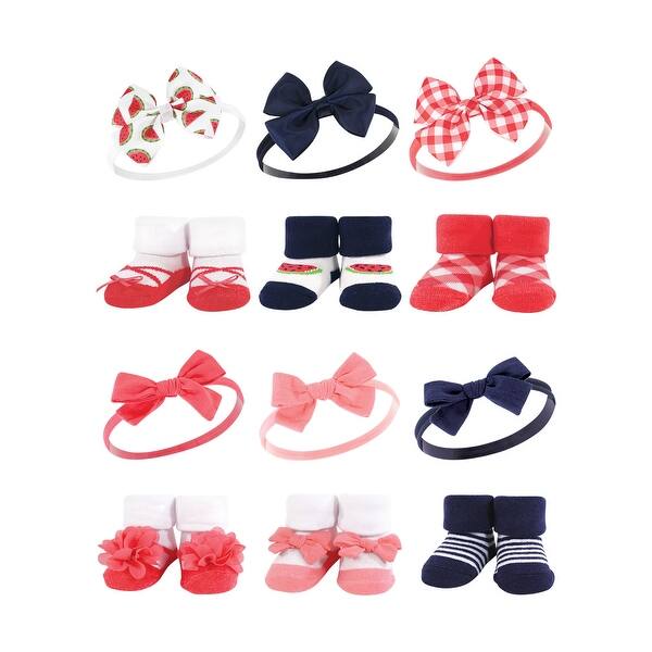 slide 1 of 1, Hudson Baby Infant Girl 12Pc Headband and Socks Giftset, Watermelon Navy Coral, One Size - Watermelon Navy Coral Watermelon Navy Coral - One Size