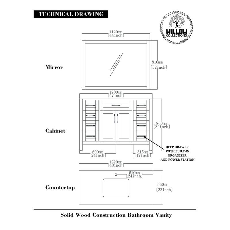 Willow Collections 48 in. W x 22 in. D Cambridge Single Sink Bathroom Vanity with Countertop
