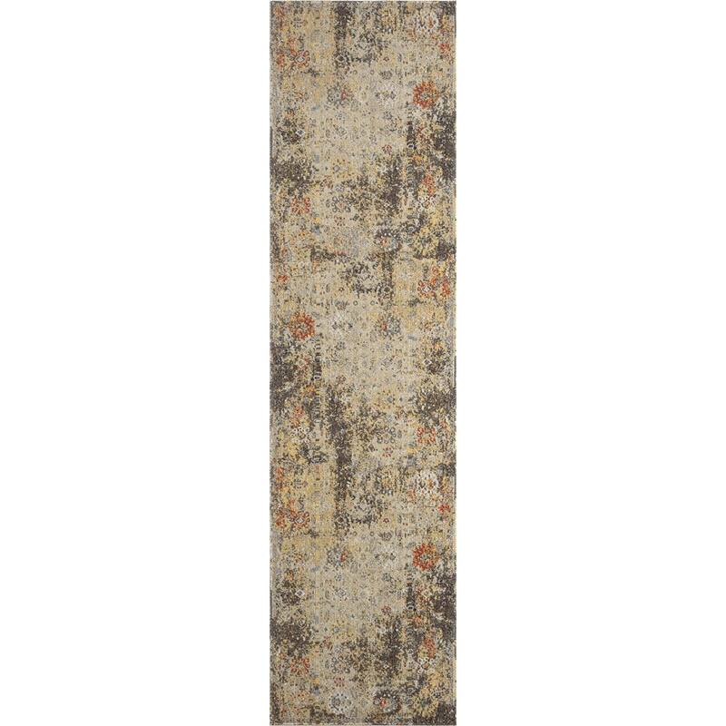 Beige/Gold/Rust Abstract Indoor/Outdoor Area Rug - 2'8" x 10' - Beige/Gold
