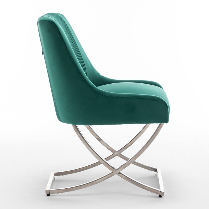 Modern Contempoary Velvet Dining Chair Set of 2 with Metal Frame Legs and Back Pull