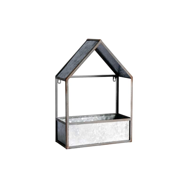 HomeRoots Set of Two Gray Galvanized Metal Novelty House Shaped Hanging Planters - 12.00 in. x 18.00 in. x 6.00 in.