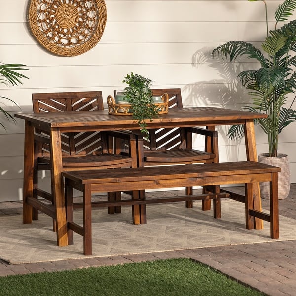 Walker Edison 4-Piece Acacia Wood Outdoor Chevron Dining Set - Bed Bath ...