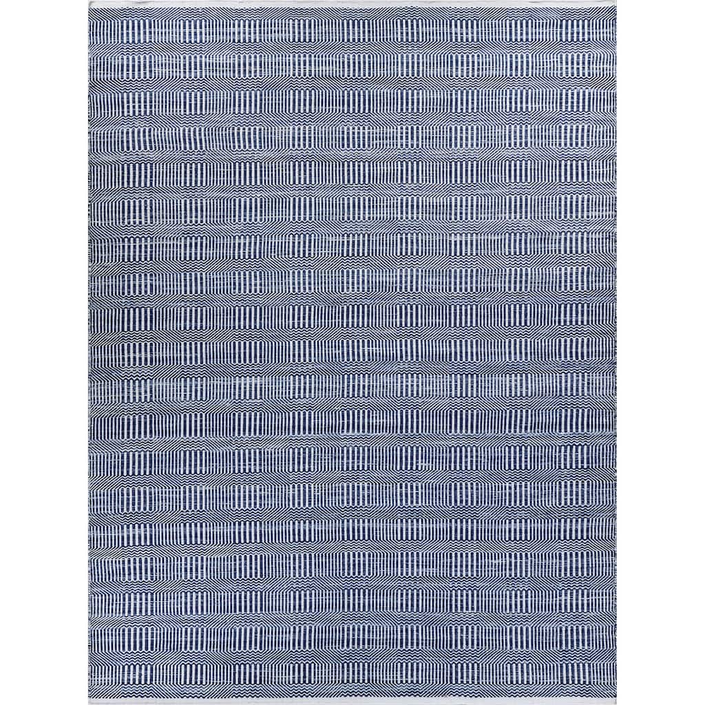 EXQUISITE RUGS Naples Indoor/Outdoor Flatweave PET yarn Ivory/Blue Area Rug.