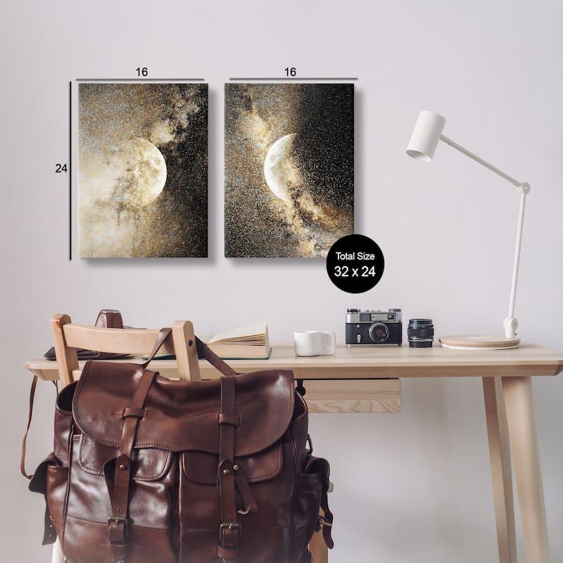 Stupell Moons with Starry Nebulas Canvas Wall Art Design By Gemma Bardot (Set of 2)