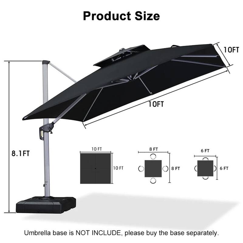 PURPLE LEAF 10ft Square 360 Degree Rotation Patio Offset Umbrella