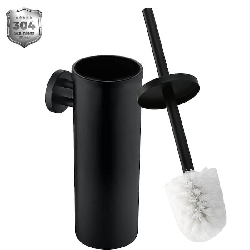 14" Stainless Steel Toilet Brush and Holder Toilet Brush Holder Set - N/A - black