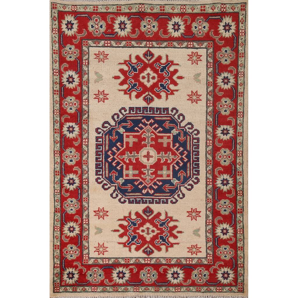 Kazak Accent Rug Hand-Knotted Wool Carpet - 2'11" x 4'3"
