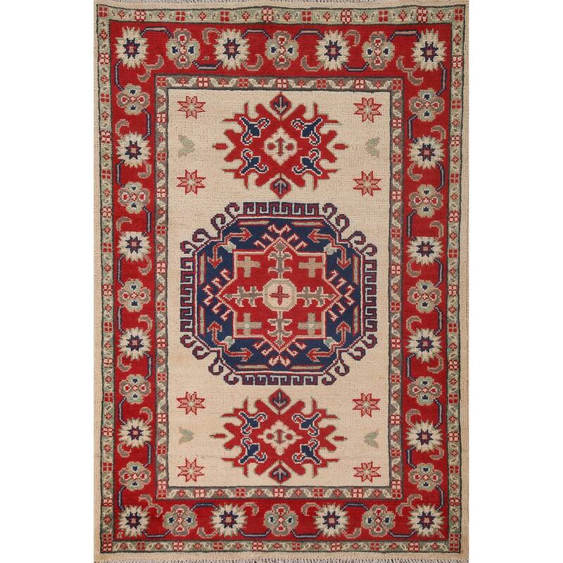 Kazak Accent Rug Hand-Knotted Wool Carpet - 2'11" x 4'3"