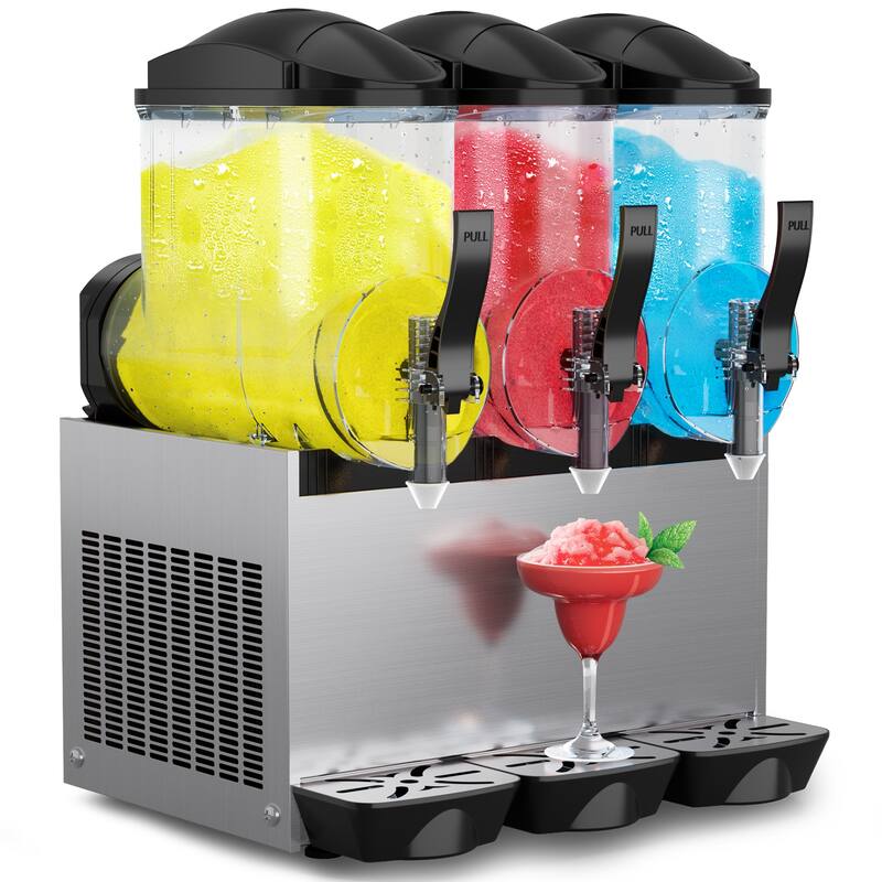 Commercial Slushy Machine, 36L/9.6 Gal Frozen Drink Margarita Machine Smoothie, Self-Cleaning, Stainless Steel Slushy Machine - 3x12L